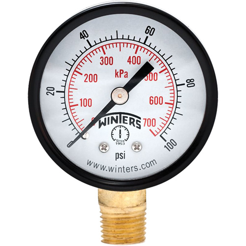 Manom&egrave;tre &eacute;conomique,  2", 0 - 100 psi, Fixation inf&eacute;rieure, Analogique R.M.G. Prévention