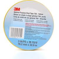 Ruban en vinyle pour travaux g&eacute;n&eacute;raux 764, 76 mm (3") la x 32,9 m (108') lo, 5 mils, Jaune R.M.G. Prévention