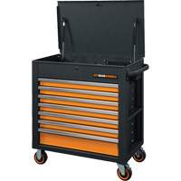 Chariot &agrave; outils s&eacute;rie GSX avec dessus inclin&eacute;, 7 tiroirs, 35" lo x 20" la x 39" h, Noir/Orange R.M.G. Prévention