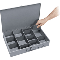 Boîtes &agrave; compartiments ajustables, Acier, Variable compartiments, 18" la x 12" p, 3" h, Gris R.M.G. Prévention