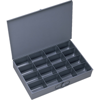 Boîtes &agrave; fond courb&eacute;, Acier, 16 compartiments, 18" la x 12" p, 3" h, Gris R.M.G. Prévention