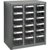 Casiers pour pi&egrave;ces KPC-600, Acier galvanis&eacute;, 18 tiroirs, 13-9/10" x 8-7/10" x 16-3/10", Gris R.M.G. Prévention