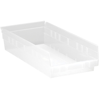 Bacs de rangement pour tablettes, 8-3/8" la x 4" H x 17-7/8" p, Transparent, Capacit&eacute; 40 lb R.M.G. Prévention