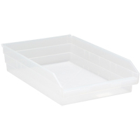 Bacs de rangement pour tablettes, 11-1/8" la x 4" H x 17-7/8" p, Transparent, Capacit&eacute; 40 lb R.M.G. Prévention