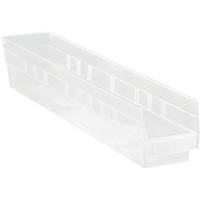 Bacs de rangement pour tablettes, 4-1/8" la x 4" H x 23-5/8" p, Transparent, Capacit&eacute; 50 lb R.M.G. Prévention