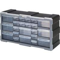 Drawer Cabinet, Plastic, 22 Drawers, 19-1/2" x 6-1/4" x 10", Black R.M.G. Prévention