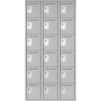 Clean Line Lockerettes, 6 -tier, Bank of 3, 36" x 18" x 72", Steel, Grey, Rivet (Assembled) R.M.G. Prévention