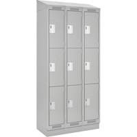 Clean Line Lockers, 3 -tier, Bank of 3, 36" x 18" x 82", Steel, Grey, Rivet (Assembled) R.M.G. Prévention