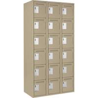 Clean Line Lockerette, 6 -tier, Bank of 3, 36" x 18" x 72", Steel, Beige, Rivet (Assembled) R.M.G. Prévention