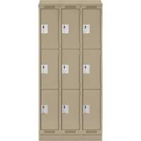 Clean Line Lockers, 3 -tier, Bank of 3, 36" x 18" x 82", Steel, Beige, Rivet (Assembled) R.M.G. Prévention