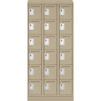 Clean Line Lockerette , 6 -tier, Bank of 3, 36" x 18" x 82", Steel, Beige, Rivet (Assembled) R.M.G. Prévention