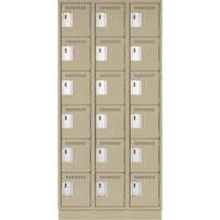 Clean Line Lockerette, 6 -tier, Bank of 3, 36" x 18" x 76", Steel, Beige, Rivet (Assembled) R.M.G. Prévention