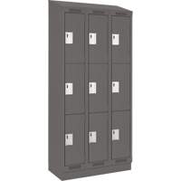 Clean Line Lockers, 3 -tier, Bank of 3, 36" x 18" x 82", Steel, Charcoal, Rivet (Assembled) R.M.G. Prévention
