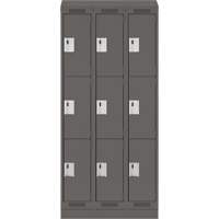 Clean Line Lockers, 3 -tier, Bank of 3, 36" x 18" x 82", Steel, Charcoal, Rivet (Assembled) R.M.G. Prévention