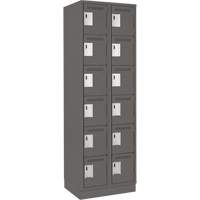 Clean Line Lockerette, 6 -tier, Bank of 2, 24" x 18" x 76", Steel, Charcoal, Rivet (Assembled) R.M.G. Prévention