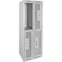 Clean Line Lockers, 2 -tier, Bank of 2, 24" x 15" x 72", Steel, Grey, Rivet (Assembled), Perforated R.M.G. Prévention