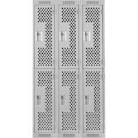 Clean Line Lockers, 2 -tier, Bank of 3, 36" x 15" x 72", Steel, Grey, Rivet (Assembled), Perforated R.M.G. Prévention