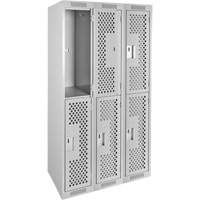 Clean Line Lockers, 2 -tier, Bank of 3, 36" x 15" x 72", Steel, Grey, Rivet (Assembled), Perforated R.M.G. Prévention
