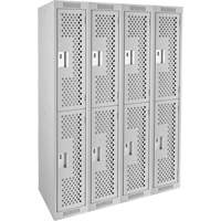 Clean Line Lockers, 2 -tier, Bank of 4, 48" x 15" x 72", Steel, Grey, Rivet (Assembled), Perforated R.M.G. Prévention