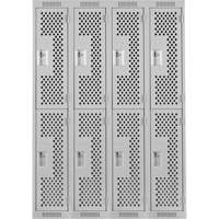 Clean Line Lockers, 2 -tier, Bank of 4, 48" x 15" x 72", Steel, Grey, Rivet (Assembled), Perforated R.M.G. Prévention