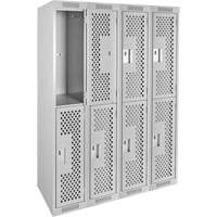 Clean Line Lockers, 2 -tier, Bank of 4, 48" x 15" x 72", Steel, Grey, Rivet (Assembled), Perforated R.M.G. Prévention