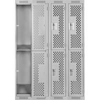 Clean Line Lockers, 2 -tier, Bank of 4, 48" x 15" x 72", Steel, Grey, Rivet (Assembled), Perforated R.M.G. Prévention