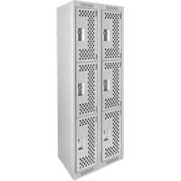 Clean Line Lockers, 3 -tier, Bank of 2, 24" x 12" x 72", Steel, Grey, Rivet (Assembled), Perforated R.M.G. Prévention