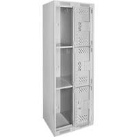 Clean Line Lockers, 3 -tier, Bank of 2, 24" x 12" x 72", Steel, Grey, Rivet (Assembled), Perforated R.M.G. Prévention