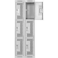 Clean Line Lockers, 3 -tier, Bank of 2, 24" x 12" x 72", Steel, Grey, Rivet (Assembled), Perforated R.M.G. Prévention