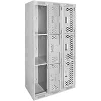 Clean Line Lockers, 3 -tier, Bank of 3, 36" x 12" x 72", Steel, Grey, Rivet (Assembled), Perforated R.M.G. Prévention