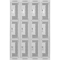 Clean Line Lockers, 3 -tier, Bank of 4, 48" x 12" x 72", Steel, Grey, Rivet (Assembled), Perforated R.M.G. Prévention