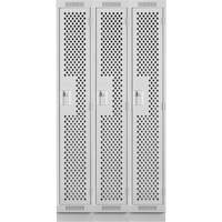 Clean Line Lockers, Bank of 3, 36" x 18" x 76", Steel, Grey, Rivet (Assembled), Perforated R.M.G. Prévention