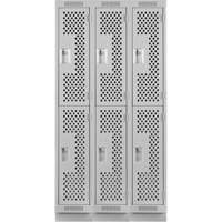 Clean Line Lockers, 2 -tier, Bank of 3, 36" x 12" x 76", Steel, Grey, Rivet (Assembled), Perforated R.M.G. Prévention