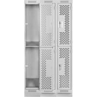 Clean Line Lockers, 2 -tier, Bank of 3, 36" x 12" x 76", Steel, Grey, Rivet (Assembled), Perforated R.M.G. Prévention