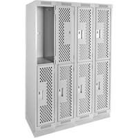 Clean Line Lockers, 2 -tier, Bank of 4, 48" x 12" x 76", Steel, Grey, Rivet (Assembled), Perforated R.M.G. Prévention