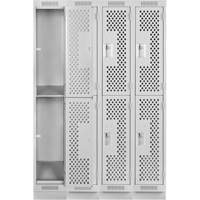 Clean Line Lockers, 2 -tier, Bank of 4, 48" x 12" x 76", Steel, Grey, Rivet (Assembled), Perforated R.M.G. Prévention
