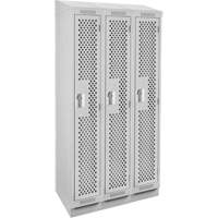 Clean Line Lockers, Bank of 3, 36" x 18" x 82", Steel, Grey, Rivet (Assembled), Perforated R.M.G. Prévention