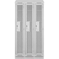 Clean Line Lockers, Bank of 3, 36" x 18" x 82", Steel, Grey, Rivet (Assembled), Perforated R.M.G. Prévention