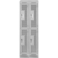 Clean Line Lockers, 2 -tier, Bank of 2, 24" x 18" x 82", Steel, Grey, Rivet (Assembled), Perforated R.M.G. Prévention