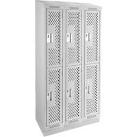 Clean Line Lockers, 2 -tier, Bank of 3, 36" x 12" x 82", Steel, Grey, Rivet (Assembled), Perforated R.M.G. Prévention