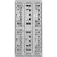Clean Line Lockers, 2 -tier, Bank of 3, 36" x 12" x 82", Steel, Grey, Rivet (Assembled), Perforated R.M.G. Prévention