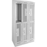 Clean Line Lockers, 2 -tier, Bank of 3, 36" x 12" x 82", Steel, Grey, Rivet (Assembled), Perforated R.M.G. Prévention