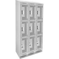 Casiers Clean Line, 3 niveaux, Bloc de 3, 36" x 18" x 82", Acier, Gris, Rivet (assembl&eacute;), Perfor&eacute; R.M.G. Prévention