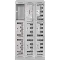 Casiers Clean Line, 3 niveaux, Bloc de 3, 36" x 18" x 82", Acier, Gris, Rivet (assembl&eacute;), Perfor&eacute; R.M.G. Prévention