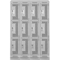 Clean Line Lockers, 3 -tier, Bank of 4, 48" x 18" x 82", Steel, Grey, Rivet (Assembled), Perforated R.M.G. Prévention