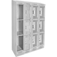 Clean Line Lockers, 3 -tier, Bank of 4, 48" x 18" x 82", Steel, Grey, Rivet (Assembled), Perforated R.M.G. Prévention
