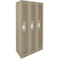 Clean Line Lockers, Bank of 3, 36" x 15" x 72", Steel, Beige, Rivet (Assembled), Perforated R.M.G. Prévention