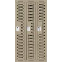 Clean Line Lockers, Bank of 3, 36" x 15" x 72", Steel, Beige, Rivet (Assembled), Perforated R.M.G. Prévention