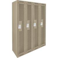 Clean Line Lockers, Bank of 4, 48" x 15" x 72", Steel, Beige, Rivet (Assembled), Perforated R.M.G. Prévention