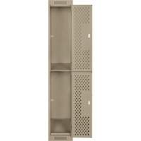 Clean Line Lockers, 2 -tier, 12" x 15" x 72", Steel, Beige, Rivet (Assembled), Perforated R.M.G. Prévention